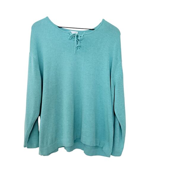 J. Jill Sea Green Scoop Neck Front Tie Pullover Knit Sweater Womans Plus Size 2X - Picture 1 of 8